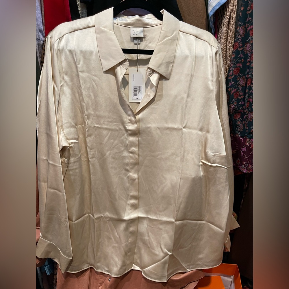 NWT Cream satin like button down